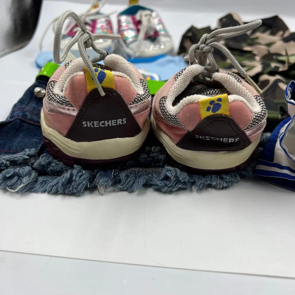 BAB Build A Bear Clothing & Skechers Shoes Lot Military Set Denim Skirt‎ Tshirt